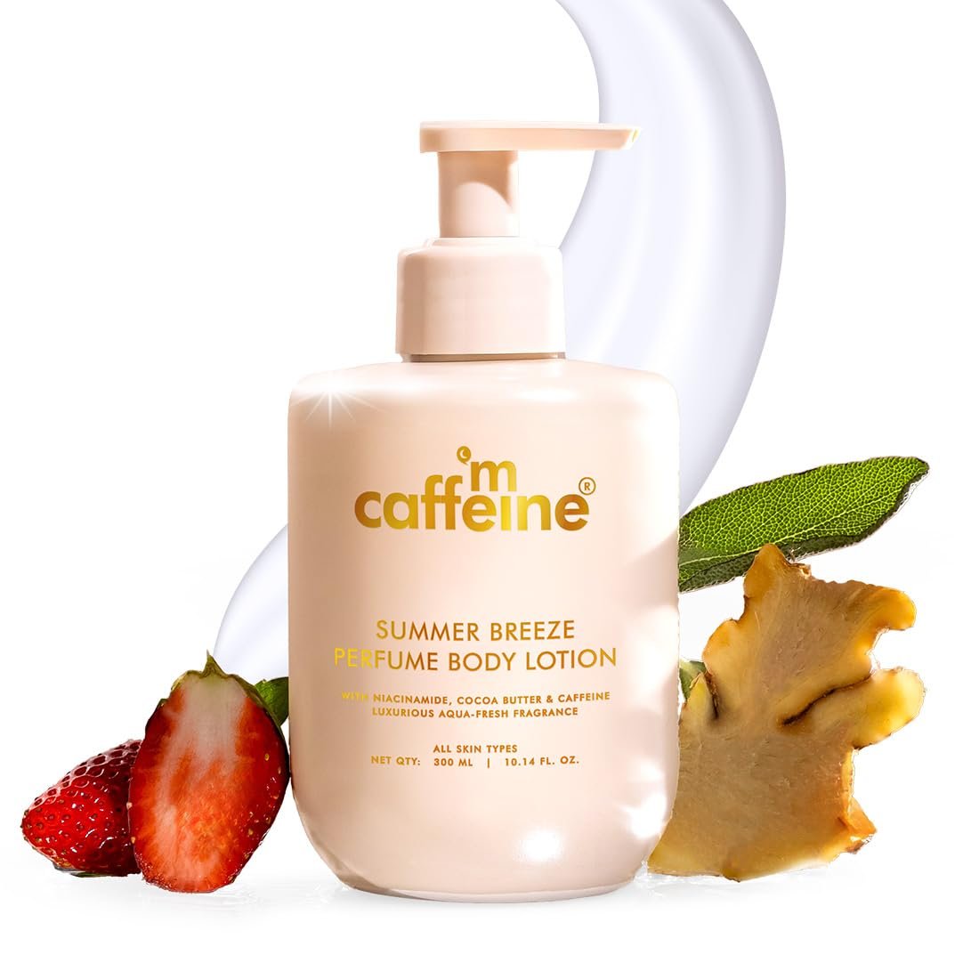 mCaffeine Summer Breeze Perfume Body Lotion 300ml| Niacinamide, Cocoa & Shea Butter For Deep Moisturization |   Aqua-Fresh Beachy Fragrance | Summer Body Cream for Dry Skin
