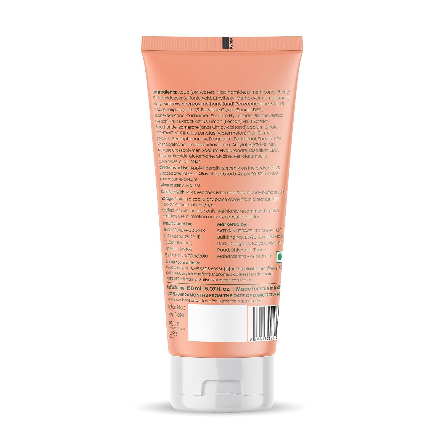 PLIX THE PLANT FIX Peaches & Lemon D-Tan Body Lotion With New-Age UV Filters | In Vivo Tested SPF 30 PA+++ | Lightweight & Non-greasy | Helps Brighten & Moisturize thumbnail