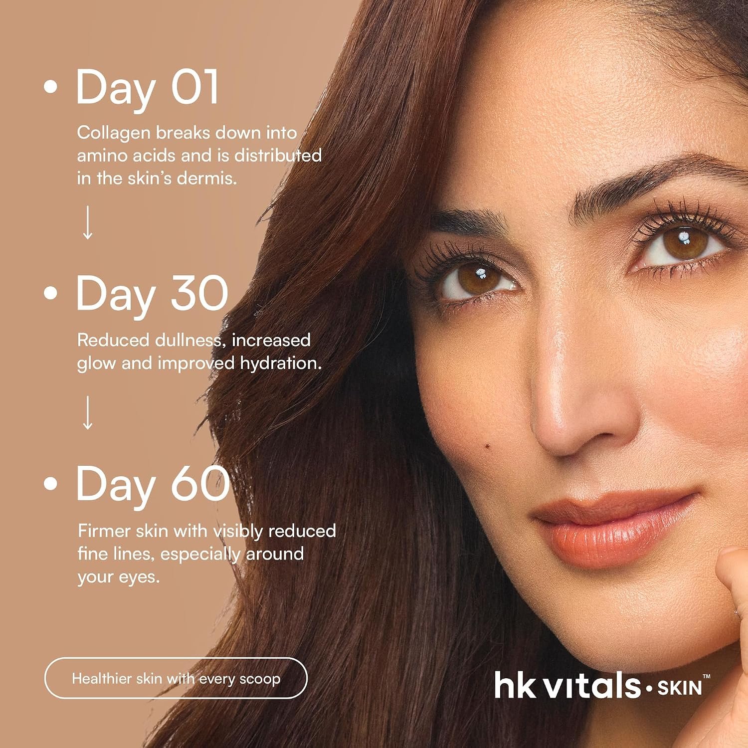 hk vitals Skin Radiance Marine Collagen Supplement Powder, Orange, 200g Collagen Peptides with Vitamin C, E | For Youthful & Glowing Skin thumbnail