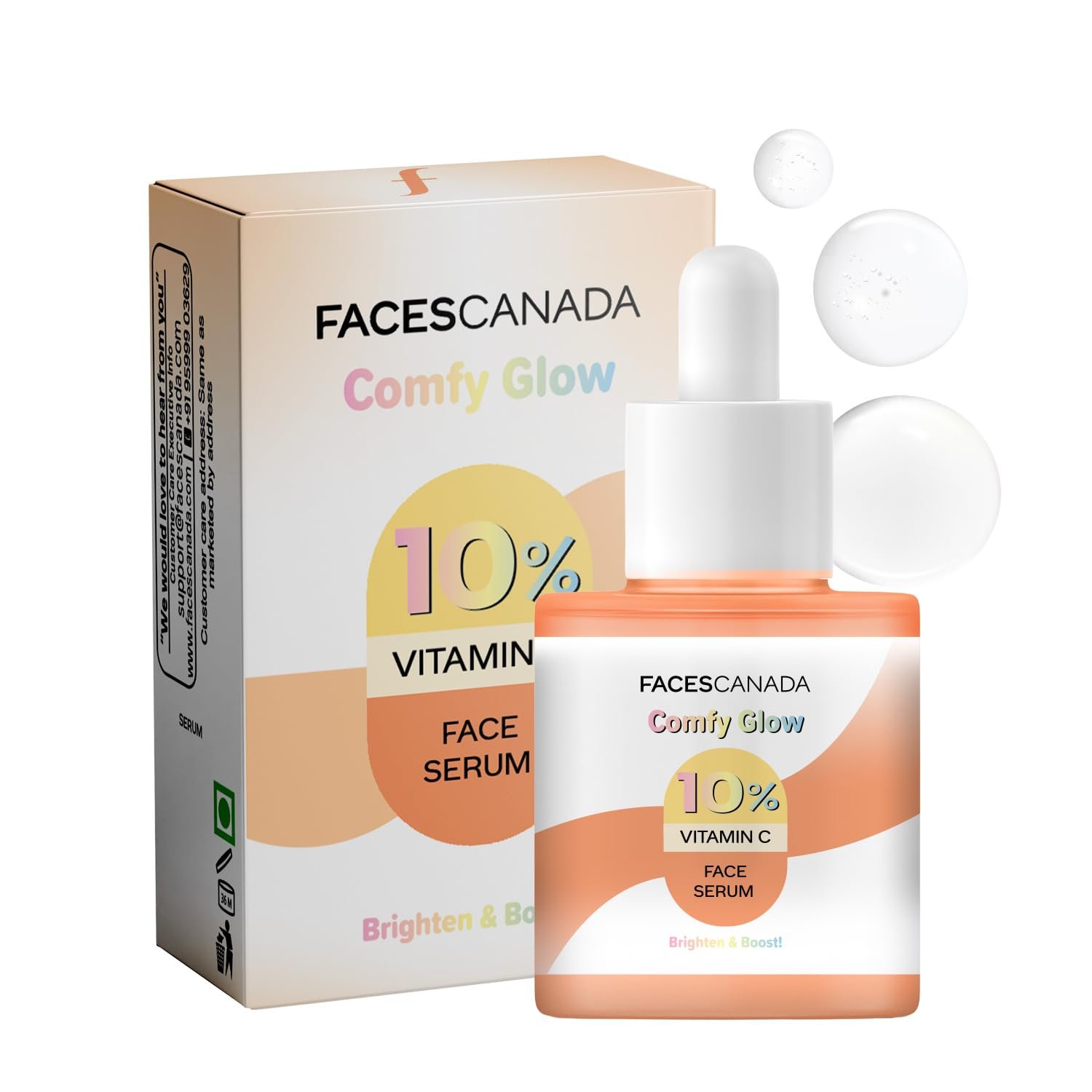 FACES CANADA Comfy Glow 10% Vitamin C Face Serum - 15ml | Brightens Complexion | Dark Spot Reduction | Hydrating & Healthier Looking Skin