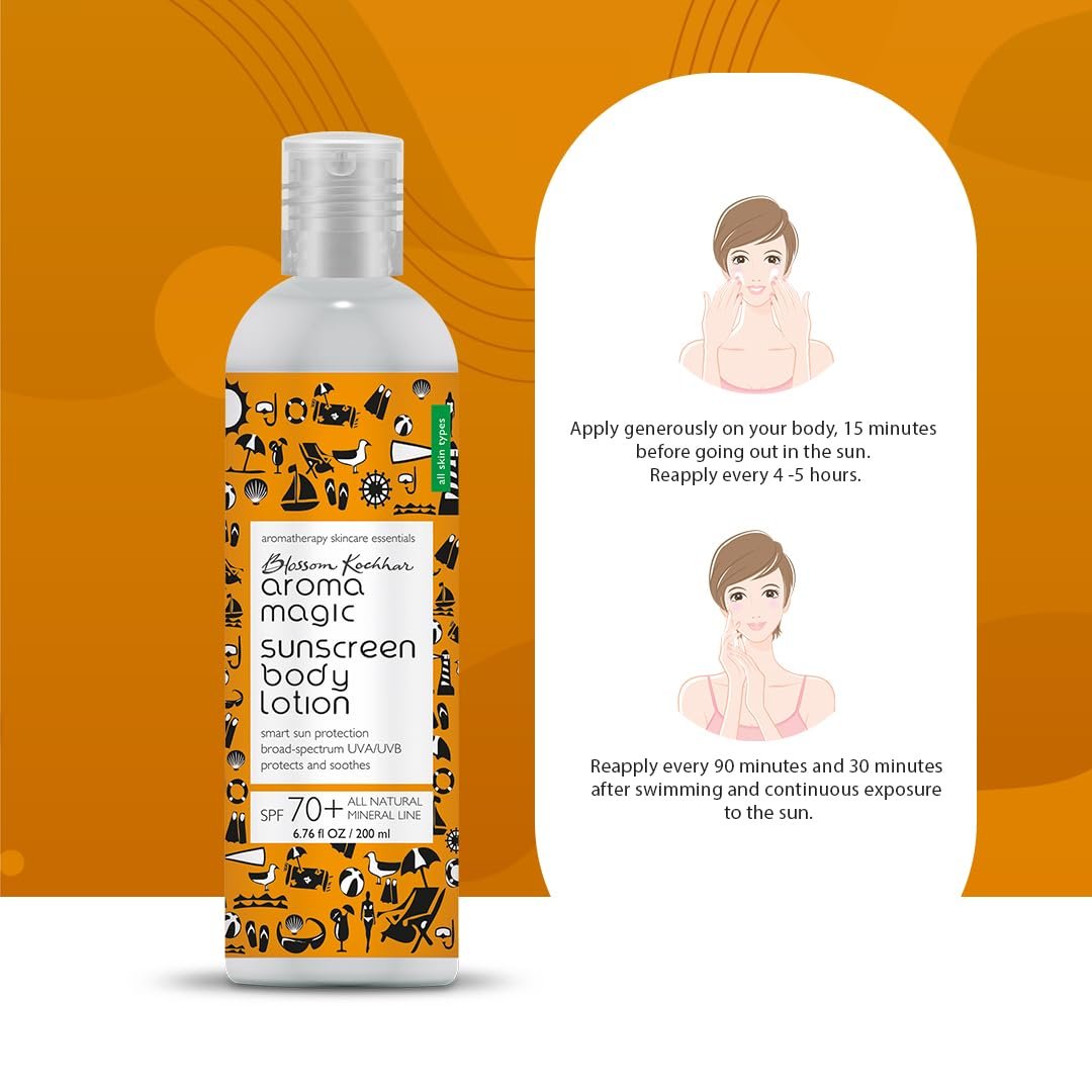 Aroma Magic Sunscreen SPF 70+ Body & Face Lotion Offers broad-spectrum UVA/UVB protection & relieves sunburns | with Zinc Oxide & Pro-Vitamin B5 (All skin types) 200ml thumbnail