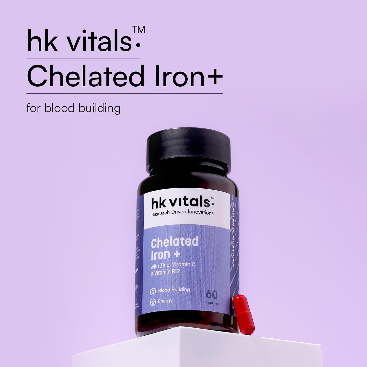 hk vitals Chelated Iron + Supplement, 60 Capsules With Zinc, Vitamin C & Vitamin B12 | Supports Blood Building, Immunity & Energy thumbnail