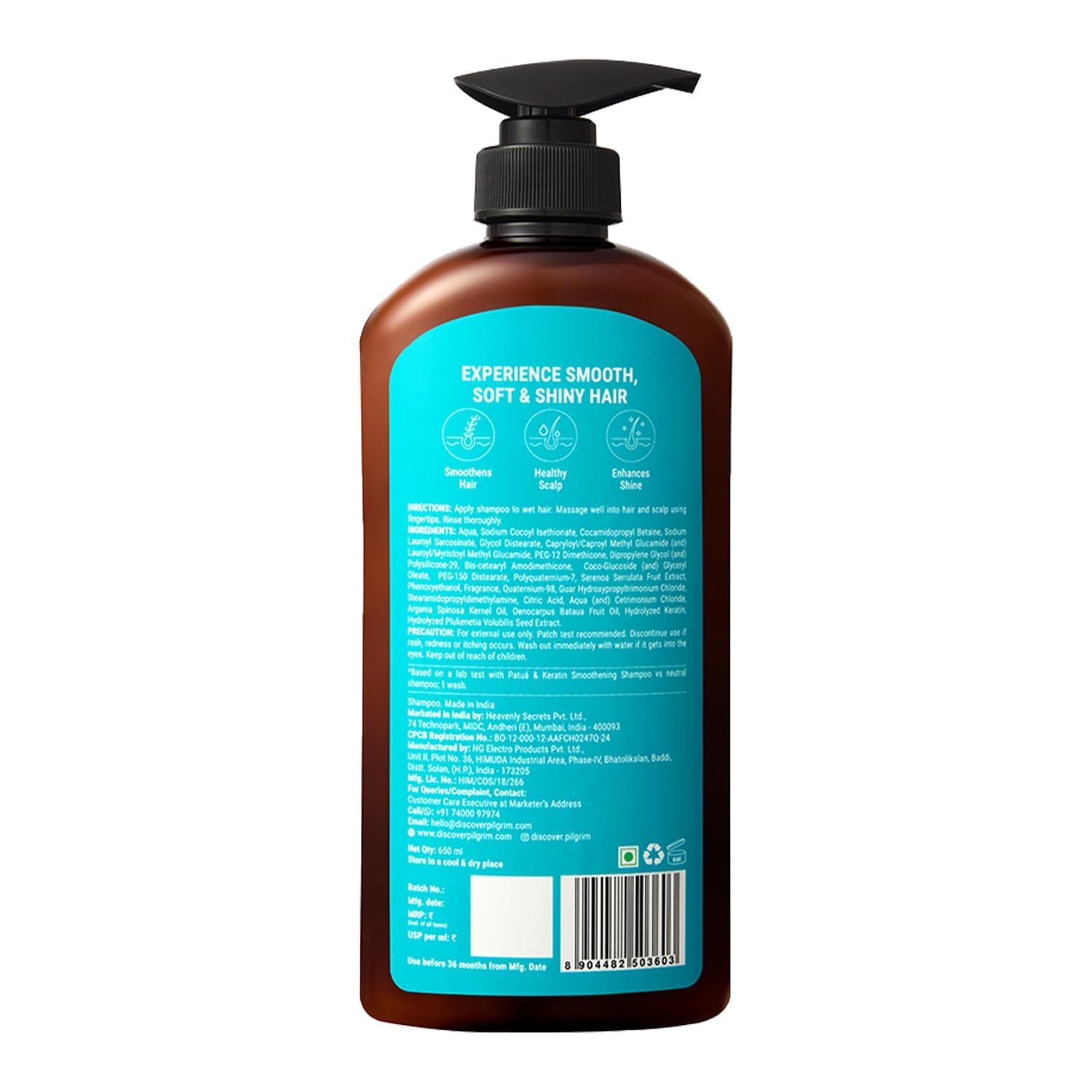 Pilgrim Patua & Keratin Hair Smoothening Shampoo for Frizzy Hair - 650ml 72H Frizz Control with Keratin, Adds Shine, Smoothens Frizz with Amazonian Patua, Softens Dry Hair, Improves Manageab thumbnail