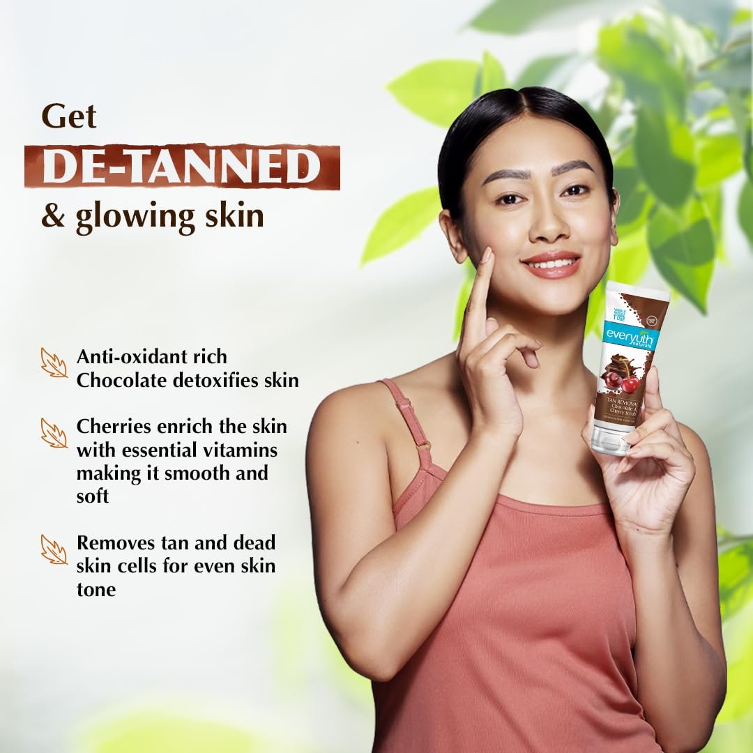 Everyuth Naturals Tan Removal Chocolate & Cherry Face Scrub | Detan & Cleanse|Antioxidant Chocolate & Vitamin C Cherry |Oily, Dry, Normal, Combination & Sensitive Skin - 100g Tube thumbnail