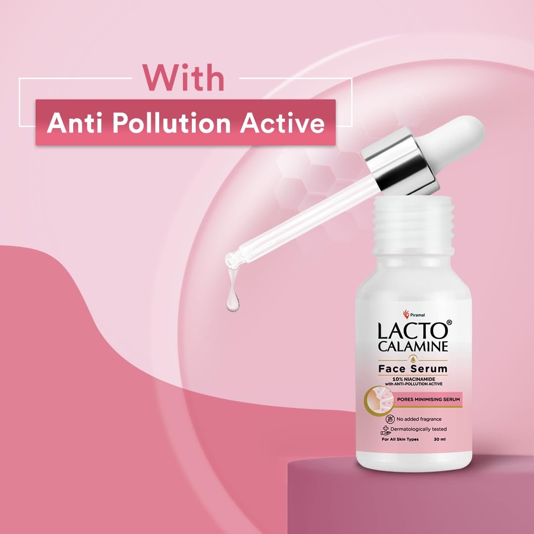Lacto Calamine 10% Niacinamide Face Serum | 30ml | Pore Minimizing, Acne Marks, Blemishes & Oil Balancing | Face Serum for Women & Men | thumbnail