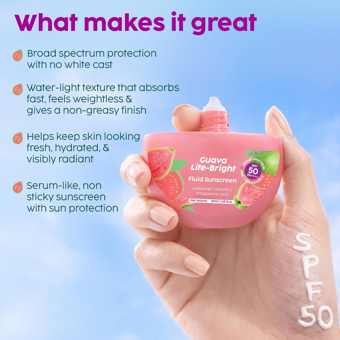 PLIX THE PLANT FIX Guava Lite-Bright Fluid Sunscreen | In Vivo Tested SPF 50 PA++++ | Broad Spectrum Protection | Lightweight Hydration | No White Cast | Glow & Hydration thumbnail