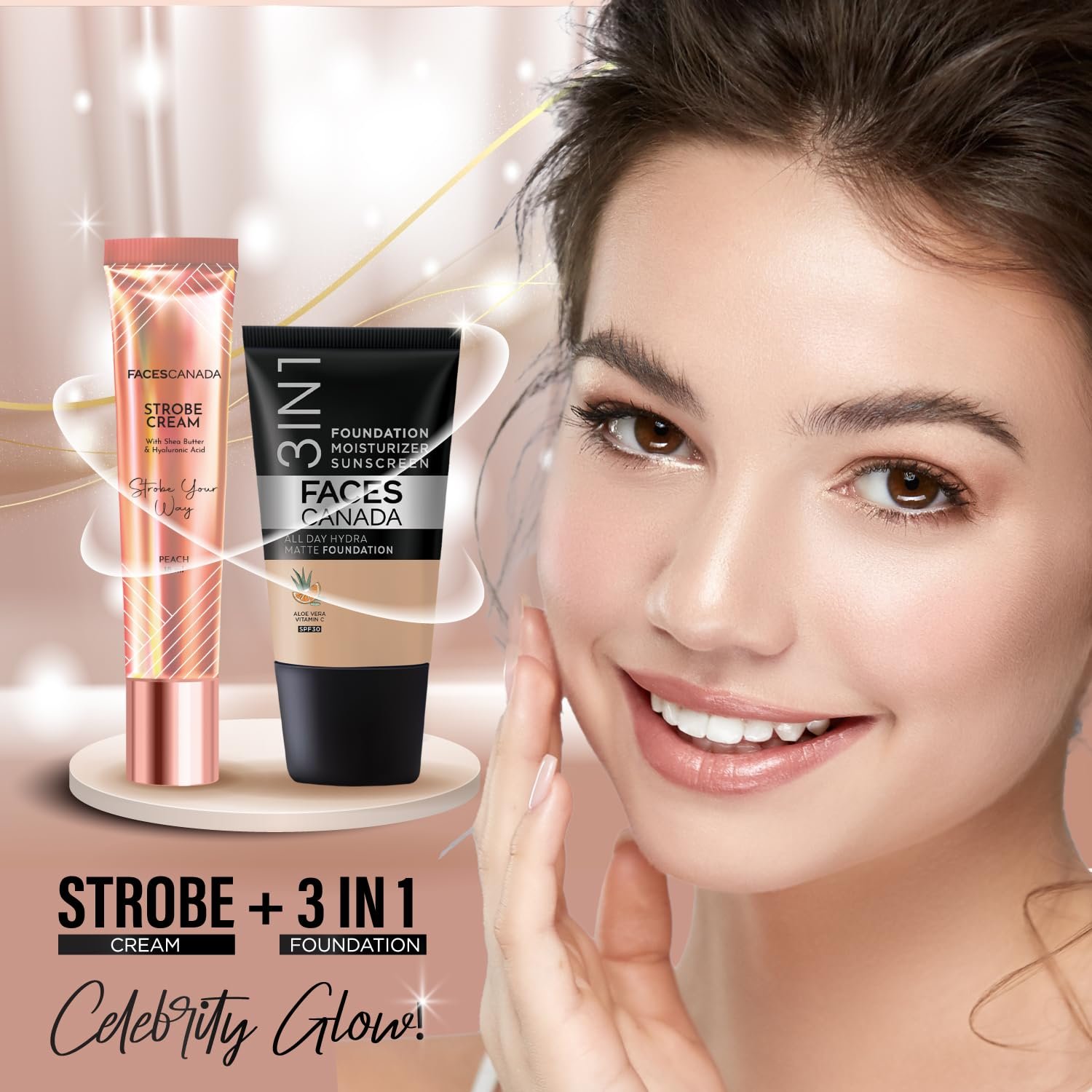 FACES CANADA Strobe Cream Mini- Peach, 18ml | Primer + Highlighter + Moisturizer | Illuminating & Glowing Makeup Base thumbnail