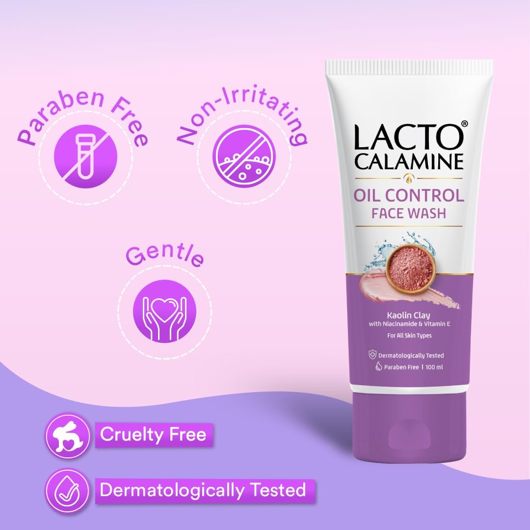 Lacto Calamine Face Wash For Oily Skin |100ml Kaolin Clay, Niacinamide & Vitamin E | Facewash Reduces Excess Oil, Controls Pimples, Blackheads & Whiteheads |Face wash For Women & Men thumbnail