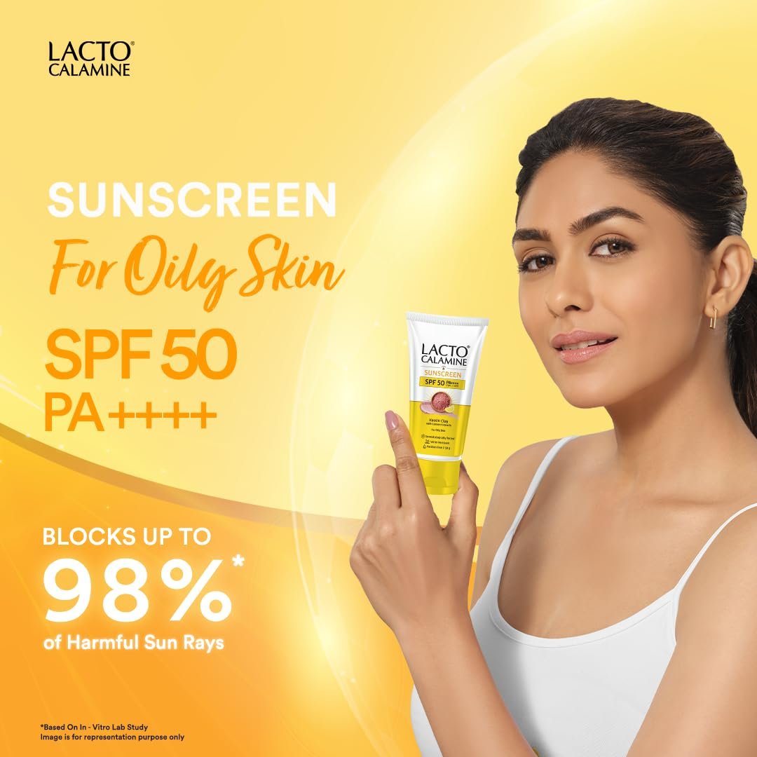 Lacto Calamine Light Weight Sunscreen SPF50 | PA++++ | Broad Spectrum Protect | For all skin types, Water Resistant, With Kaolin Clay & Lemon Extract, For Face & Body | 100g thumbnail