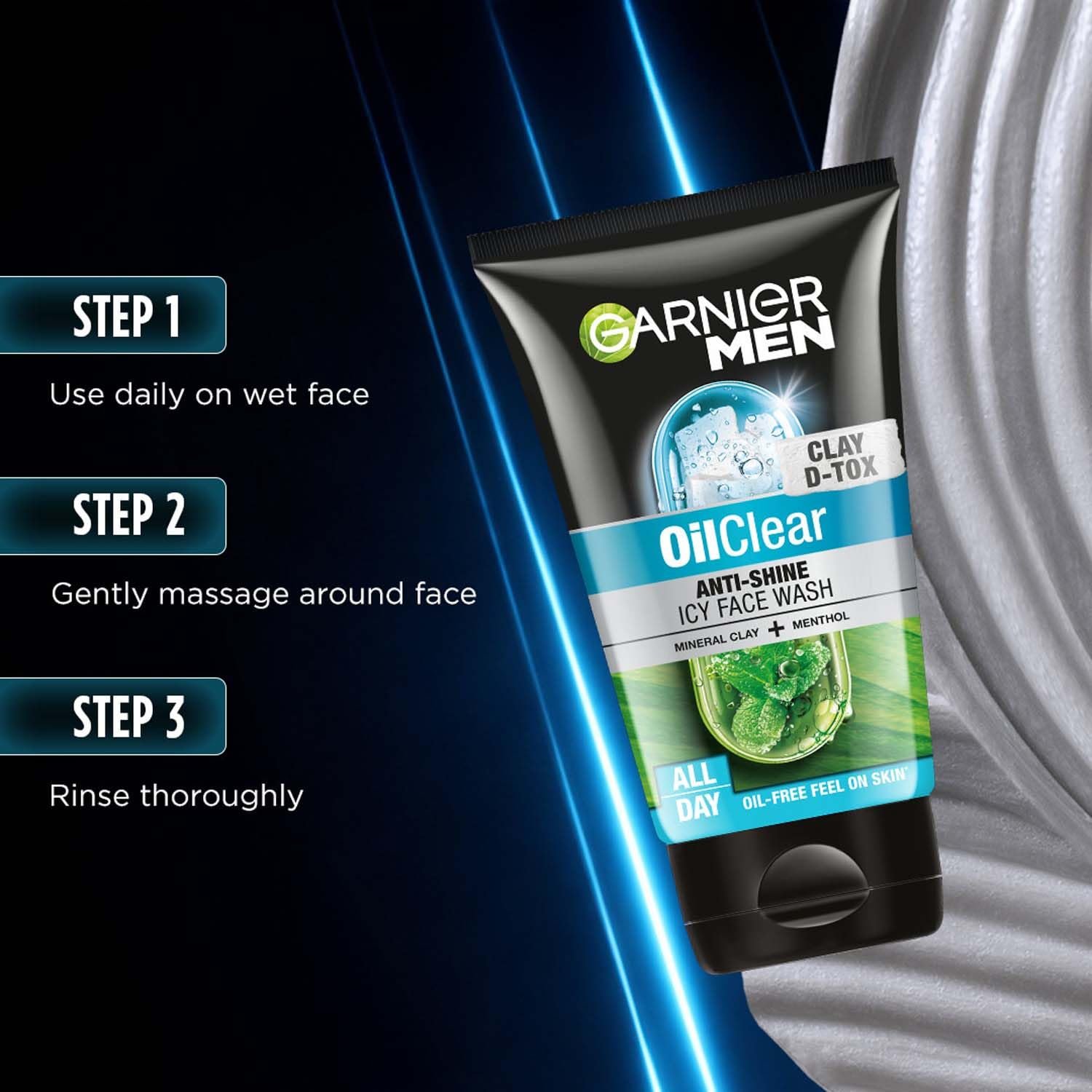 Garnier Men Oil Clear Clay D-Tox Deep Cleansing Icy Face Wash, 100gm thumbnail