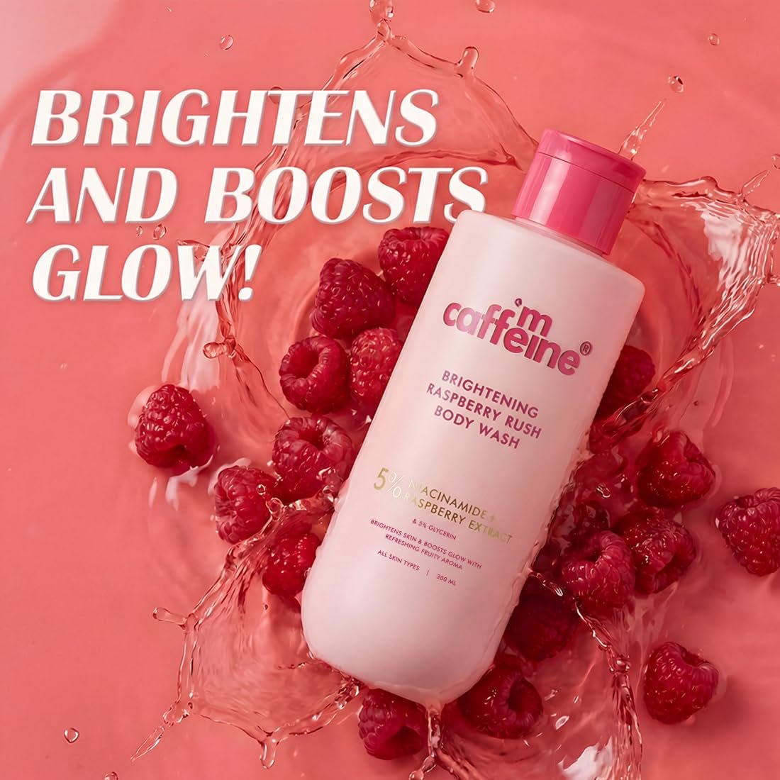 mCaffeine Brightening Body Wash - 5% Niacinamide & Raspberry | Summer Body Wash for Dry Skin | Vitamin C & Glycerin Hydration | Fruity Shower Gel - 300ml thumbnail