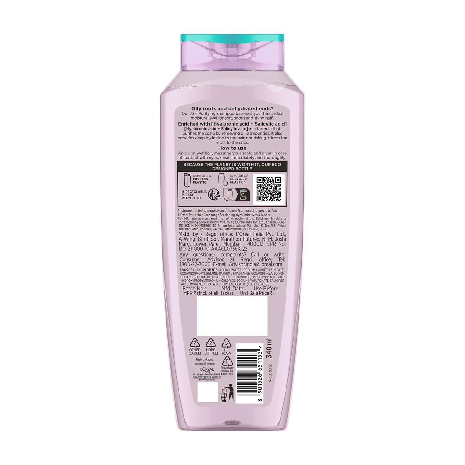 L'Oréal Paris Hyaluron Pure 72H Purifying Shampoo, 340ml thumbnail