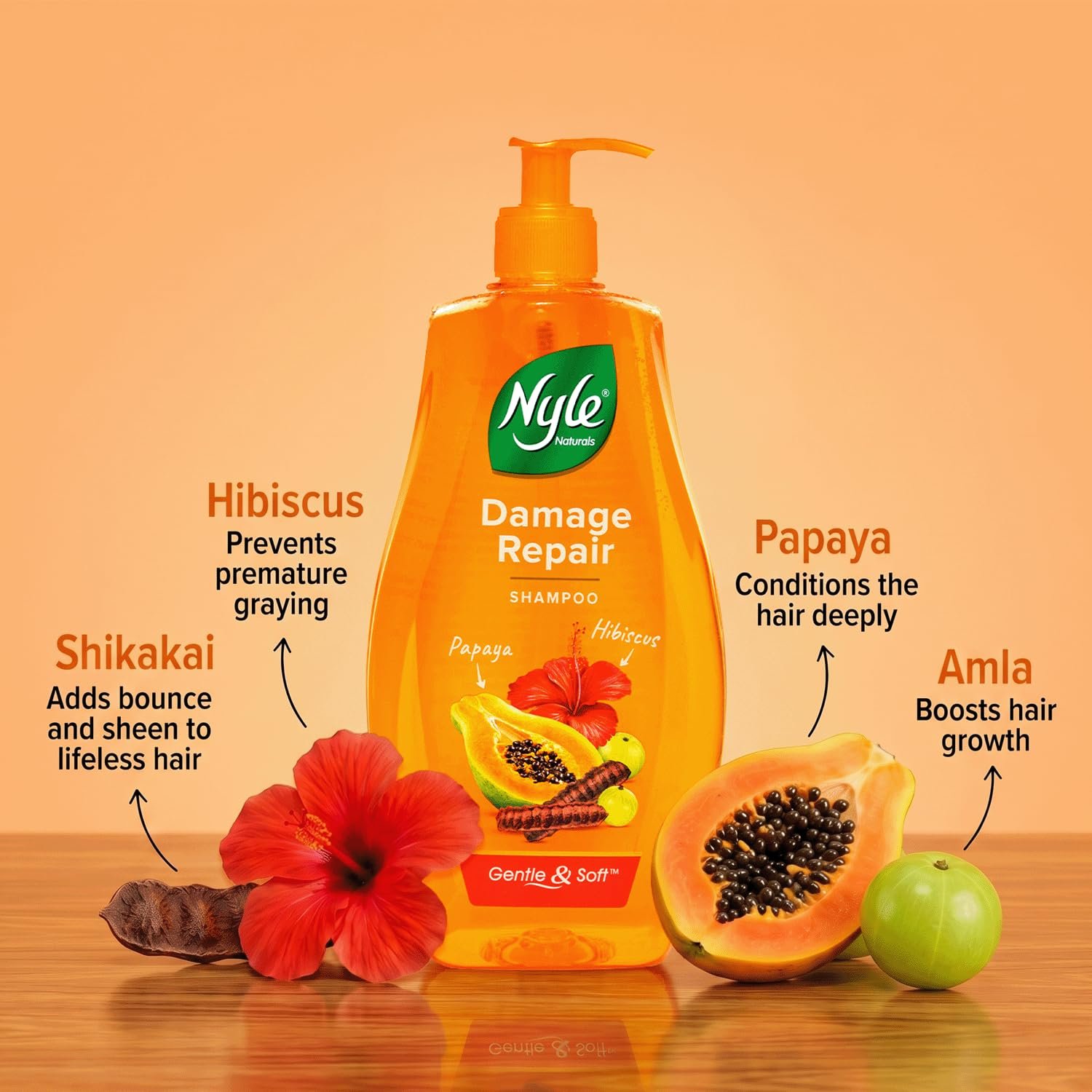 Nyle Naturals Damage Repair Shampoo with Papaya & Shikakai | Nourishing Shampoo for Damaged & Dry Hair | Helps Cleanse, Strengthen & Improve Hair Manageability | 800ml thumbnail