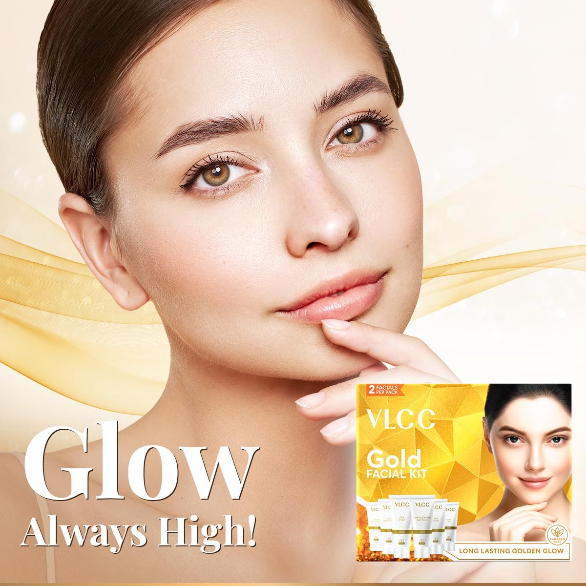 VLCC Gold Facial Kit, Bright & Glowing Skin - 60g | Pamper your Skin for a Luminous Glow | Parlour Glow with 24K Gold Bhasma, Rose Extracts, Turmeric & Aloe Vera. thumbnail