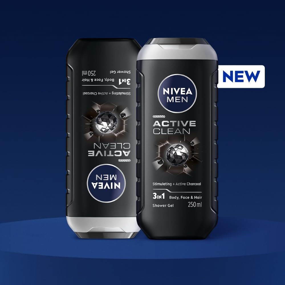 NIVEA Men Body Wash, Active Clean with Active Charcoal, Shower Gel for Body, Face & Hair, 250 ml thumbnail