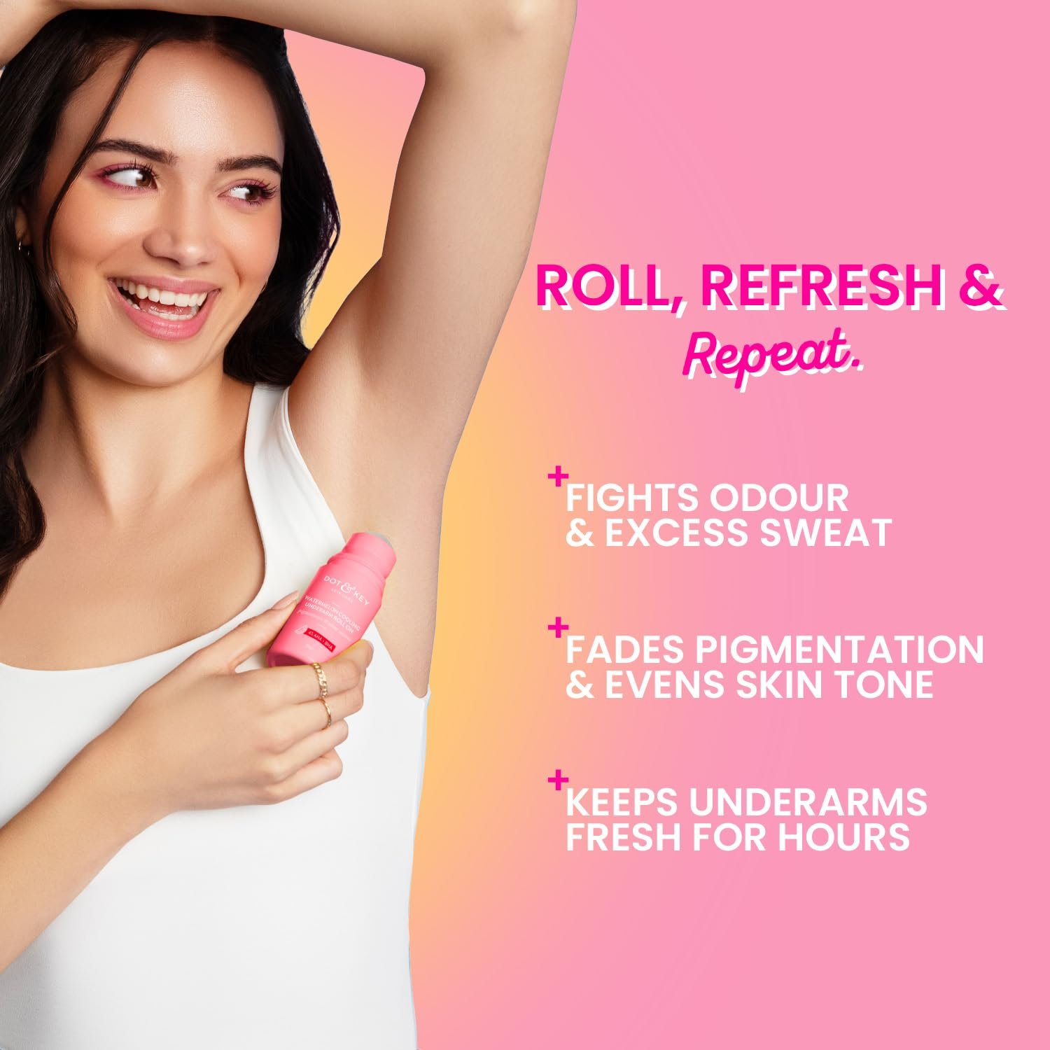 Dot & Key Watermelon Cooling Underarm Roll On | Odour & Sweat Controls | 4% AHA + BHA | Fresh Aqua Fragrance | Gently Exfoliates & Smooths Skin | For Men & Women | 50ml thumbnail