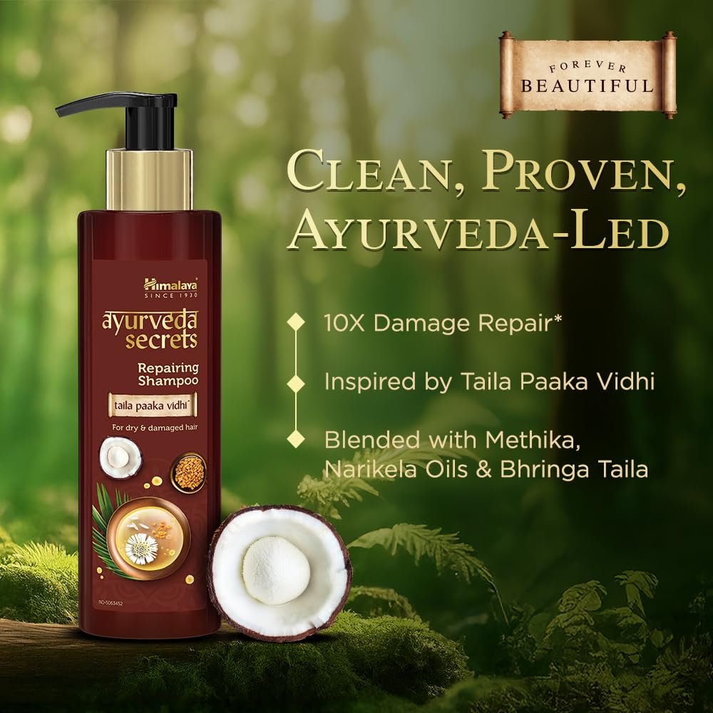 Himalaya Ayurveda Secrets Repairing Shampoo for Dry & Frizzy Hair| 10× Damage Repair and Bond Repair with Bhringa, Coconut | Paraben Free | 200 ml thumbnail