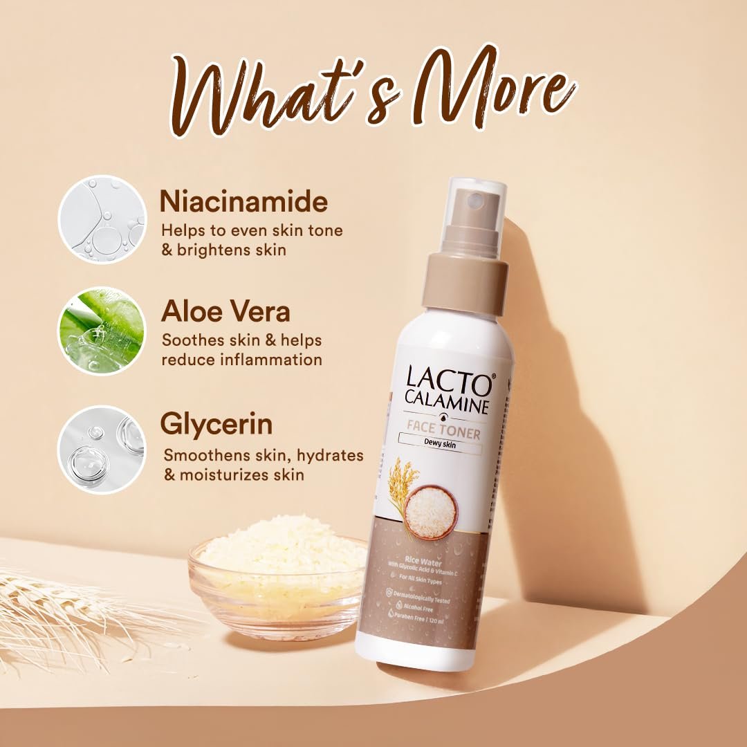 Lacto Calamine Rice Toner | 120ml | Rice Water Toner Korean Skincare for Glass Skin with Vitamin C, Glycolic Acid, Niacinamide | Face Toner for All Skin Types | thumbnail
