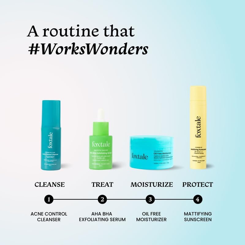 Foxtale Oil-Free Gel Moisturizer for Face | Hyaluronic Acid, Niacinamide, Betaine, Marine Algae| Boosts Hydration, Brightens Skin, Soothes Acne| Lightweight for Oily, Acne-Prone Skin | 100g thumbnail