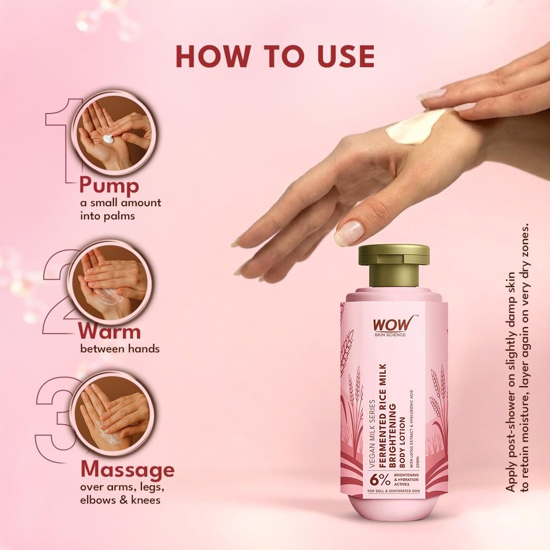 WOW Skin Science Fermented Rice Milk Brightening Body Lotion for Dull and Dehydrated Skin | 6% Brightening and Hydration Actives | Lotus Extract, Hyaluronic Acid, Shea Butter, Collagen 275ml thumbnail