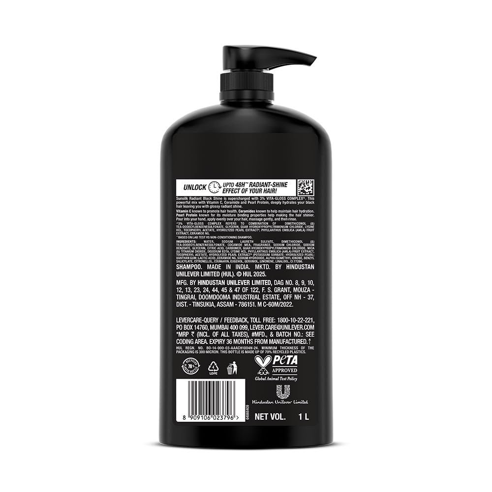 Sunsilk Stunning Black Shine Shampoo 1 L|| With Amla + Oil & Pearl Protein|| Gives Shiny|| Moisturised and Fuller Hair - Paraben Free thumbnail