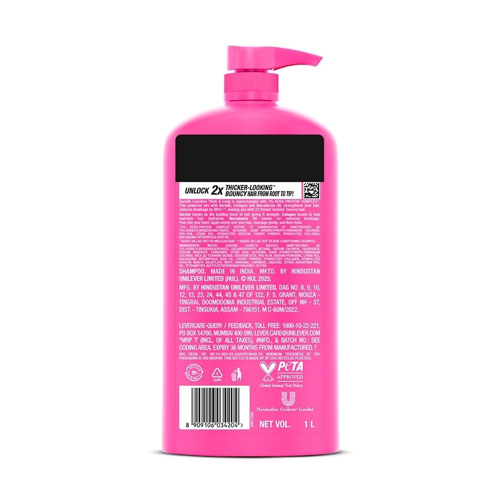 Sunsilk Luscious Thick & Long Shampoo 1L || with 3% KERA-PROTEIN COMPLEX for Thicker, Fuller & Bouncier Hair thumbnail