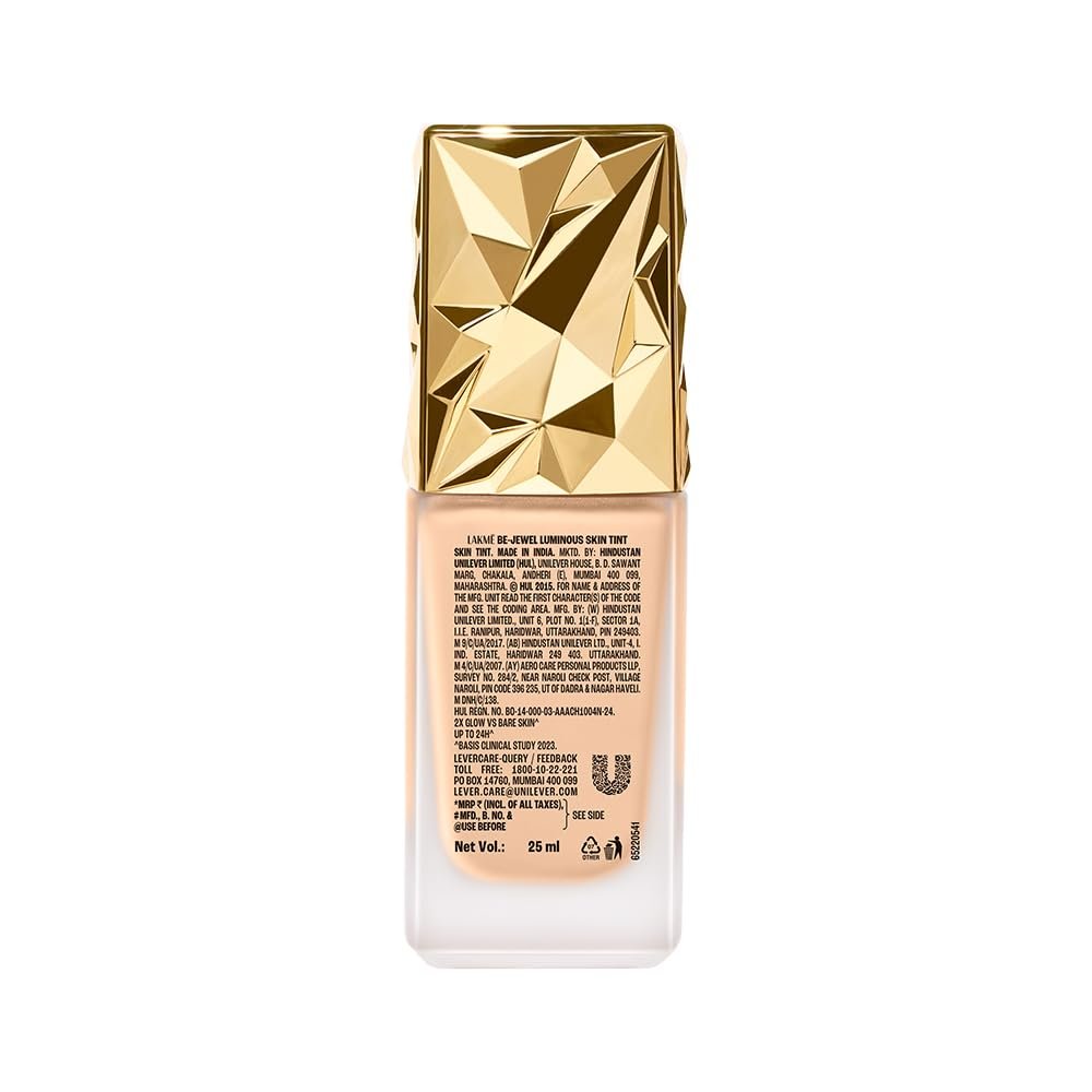 LAKMÉ Be-Jewel Luminous Skin Tint, 25ml, for Radiant, Smooth and Luminous Finish, with Light-Reflecting Polymers, 24HR Filter-Like Wear, Liquid Foundation for Women Dry Skin, Cool Ivory thumbnail