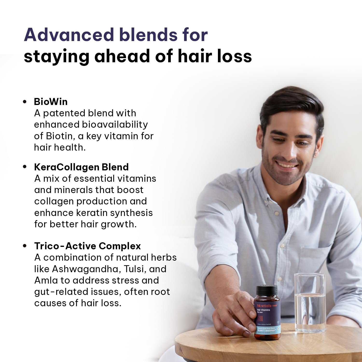 hk vitals Hair Vitamin with DHT Blockers, 60 Tablets With Omega & Biotin | Supports Keratin Synthesis & Helps Reduce Hair Fall thumbnail