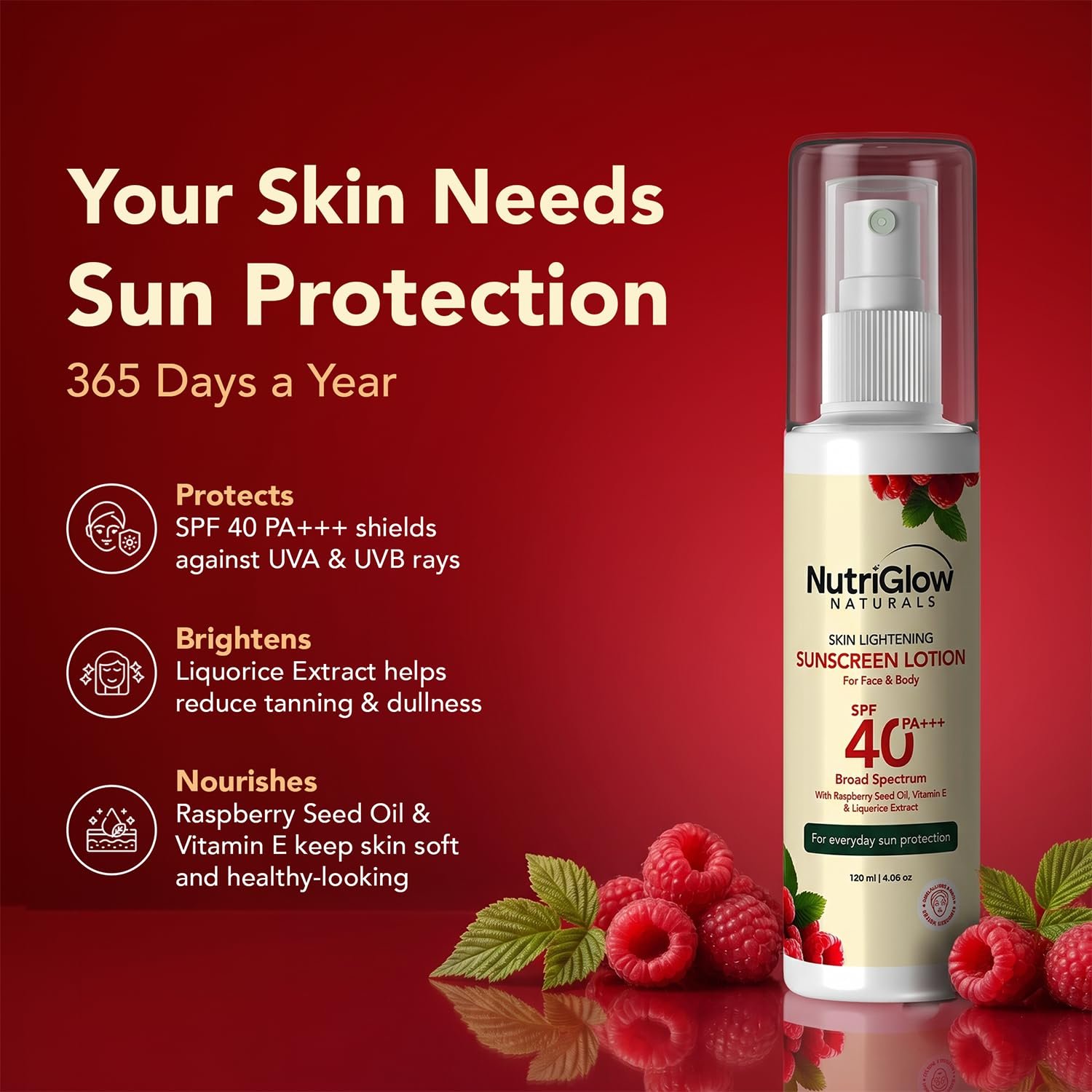 NutriGlow Naturals Skin Lightening Body Sunscreen Lotion for Face & Body 120ml thumbnail