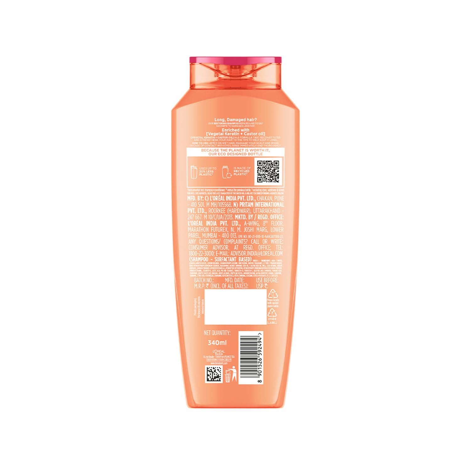 L'Oreal Paris Shampoo, Nourishes, Repair & Shine, For Long and Lifeless Hair, Dream Lengths, 340 ml thumbnail