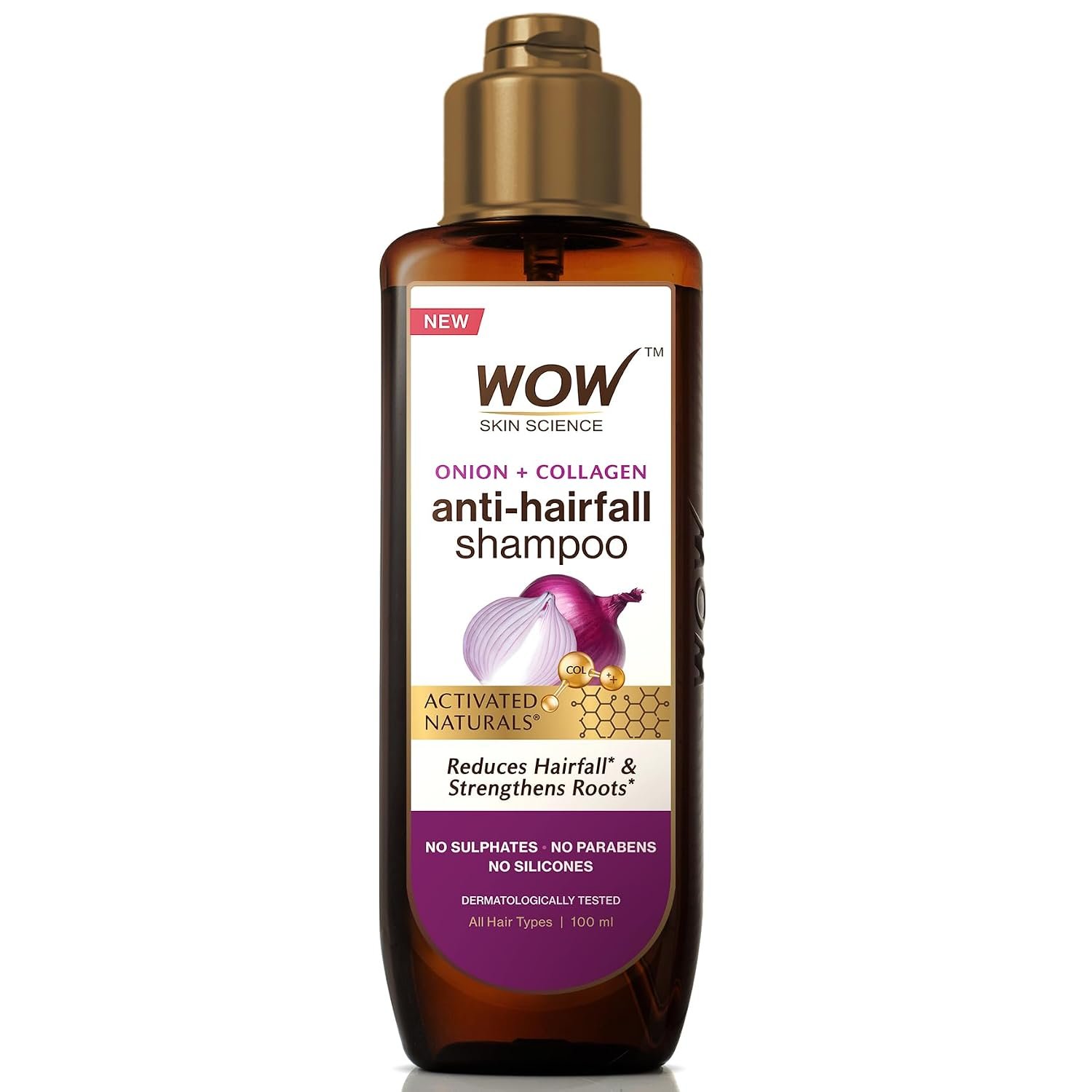 WOW Skin Science Onion + Collagen Anti-Hairfall Shampoo | No Paraben | No Sulphate | For Men & Women- 100ml