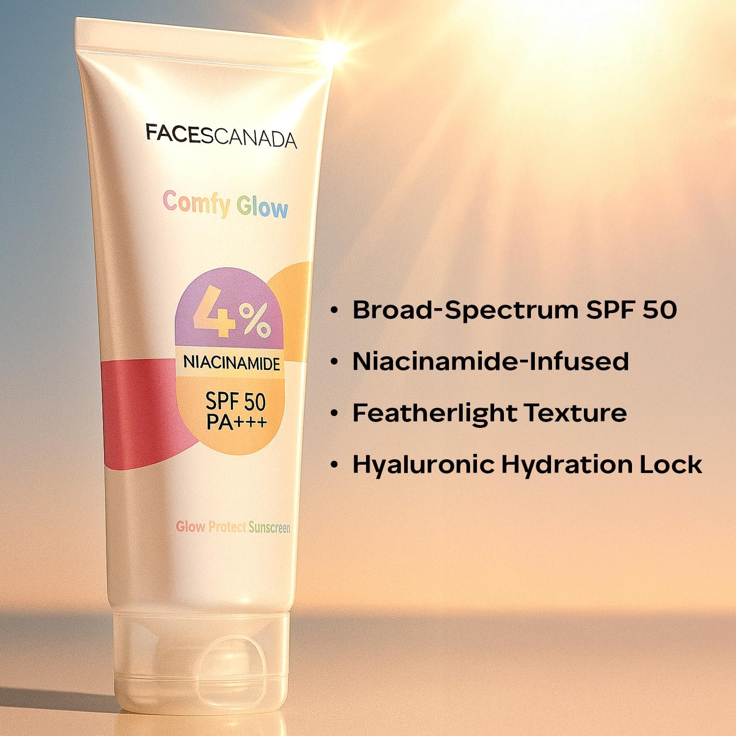 FACES CANADA Comfy Glow Sunscreen - 50ml | SPF50 PA+++ | UVA & UVB Protection | Prevents Sunburns, Tanning & Premature Aging thumbnail