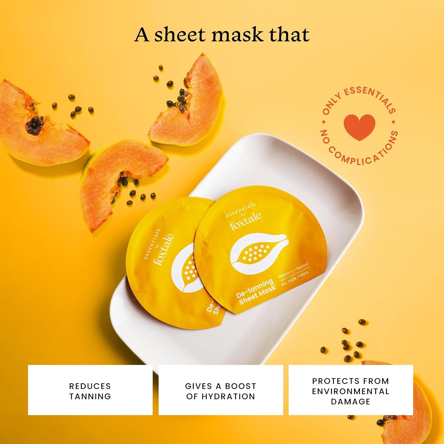 Foxtale Tan Removal Sheet Mask with Vitamin C and Papaya for Tan Removal, Men & Women, 26g thumbnail