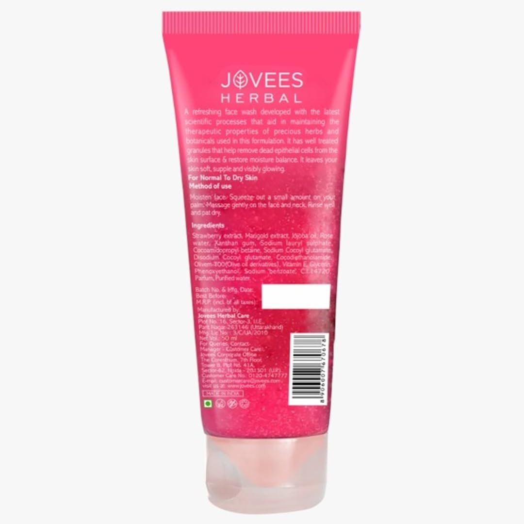 Jovees Herbal Strawberry Face Wash For Hydrating & Glowing Skin with Strawberry Ext. | Gentle Cleanser For Brightens, Removes Pigmentation | For Normal to Dry Skin Type - 50ml thumbnail