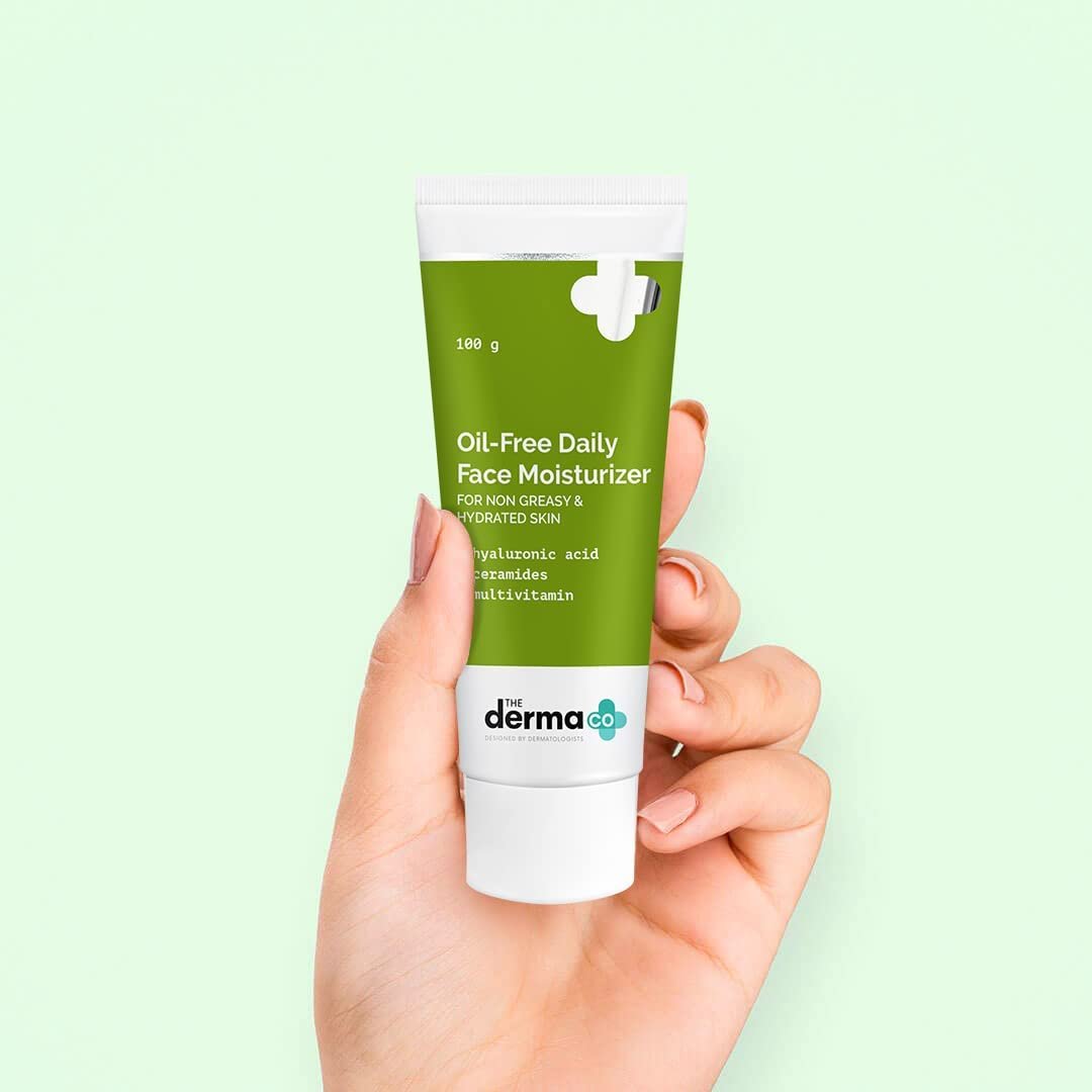 The Derma Co Oil-Free Daily Face Moisturizer | With Hyaluronic Acid, Ceramides & Multivitamins | For Non-Greasy & Hydrated Skin | Prolonged Moisturization | Strengthens Skin Barrier | 100 g thumbnail