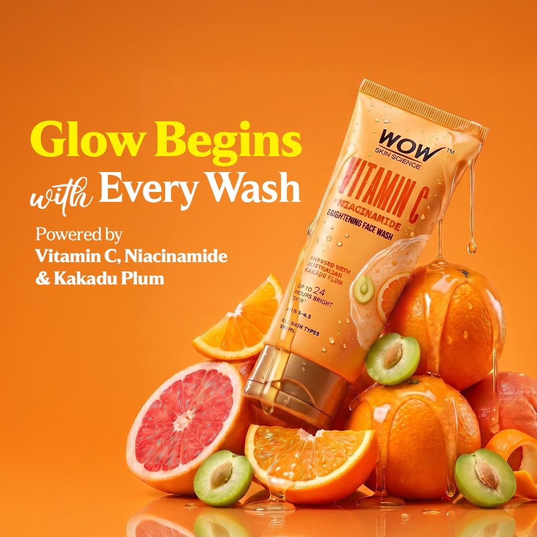 WOW Skin Science Brightening Vitamin C & Niacinamide Face Wash|For Brighter Glow|Paraben & Sulphates Free|Face Wash for Women & Men 100 ml thumbnail