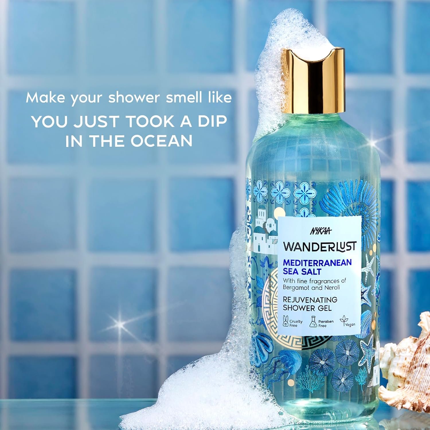 Wanderlust Mediterranean Sea Salt Shower Gel, 300 ml| Nourishes & Rejuvenates | Gentle Cleanser| Refreshing bodywash | Enriched With hydrating Glycerine | Paraben-Free, Vegan | thumbnail