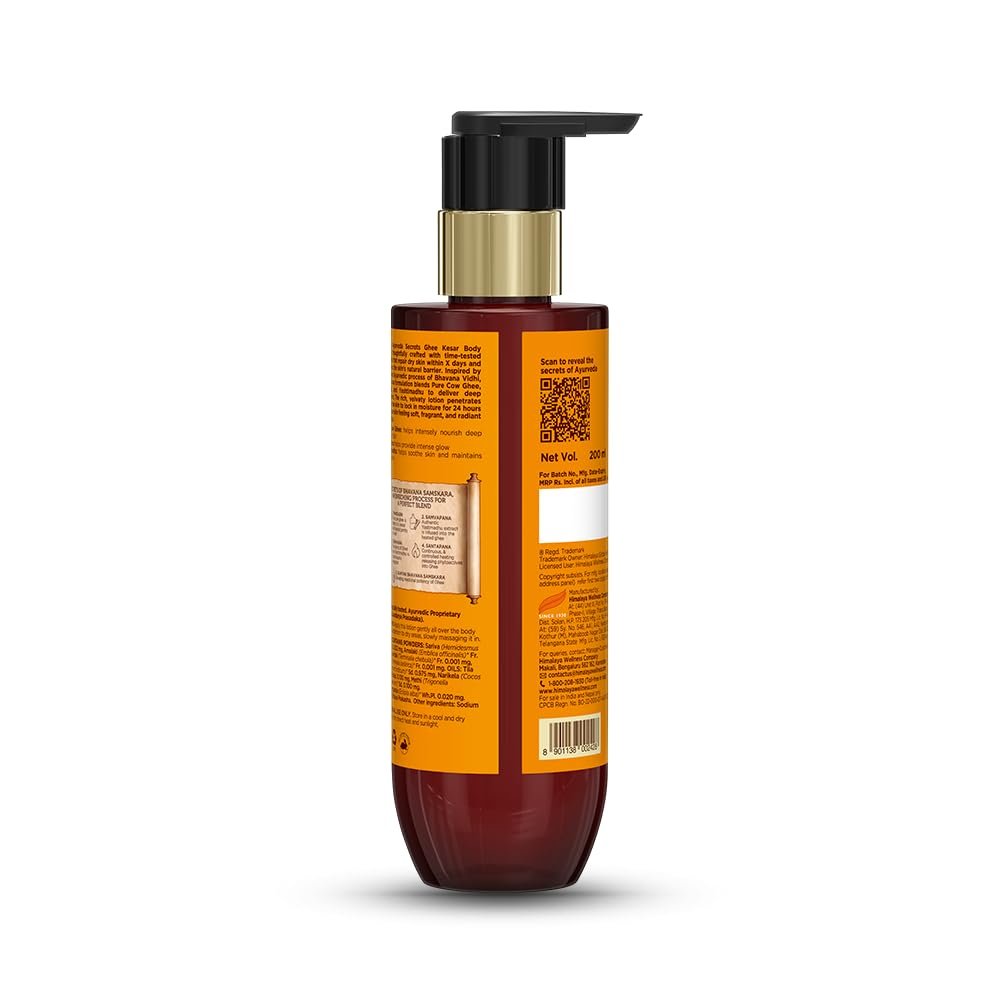 Himalaya Ayurveda Secrets | Ghee Kesar Moisturizing Body Lotion for Dry Skin | With pure cow ghee, kumkuma (saffron) |  200ml thumbnail