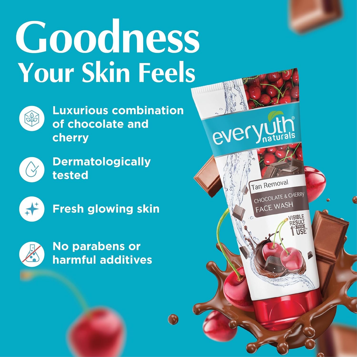 Everyuth Naturals Tan Removal Chocolate & Cherry Face Wash| DeTan Daily|Visible Result from 1st use| For Oily, Dry, Normal, Combination & Sensitive Skin |150g Tube1 thumbnail