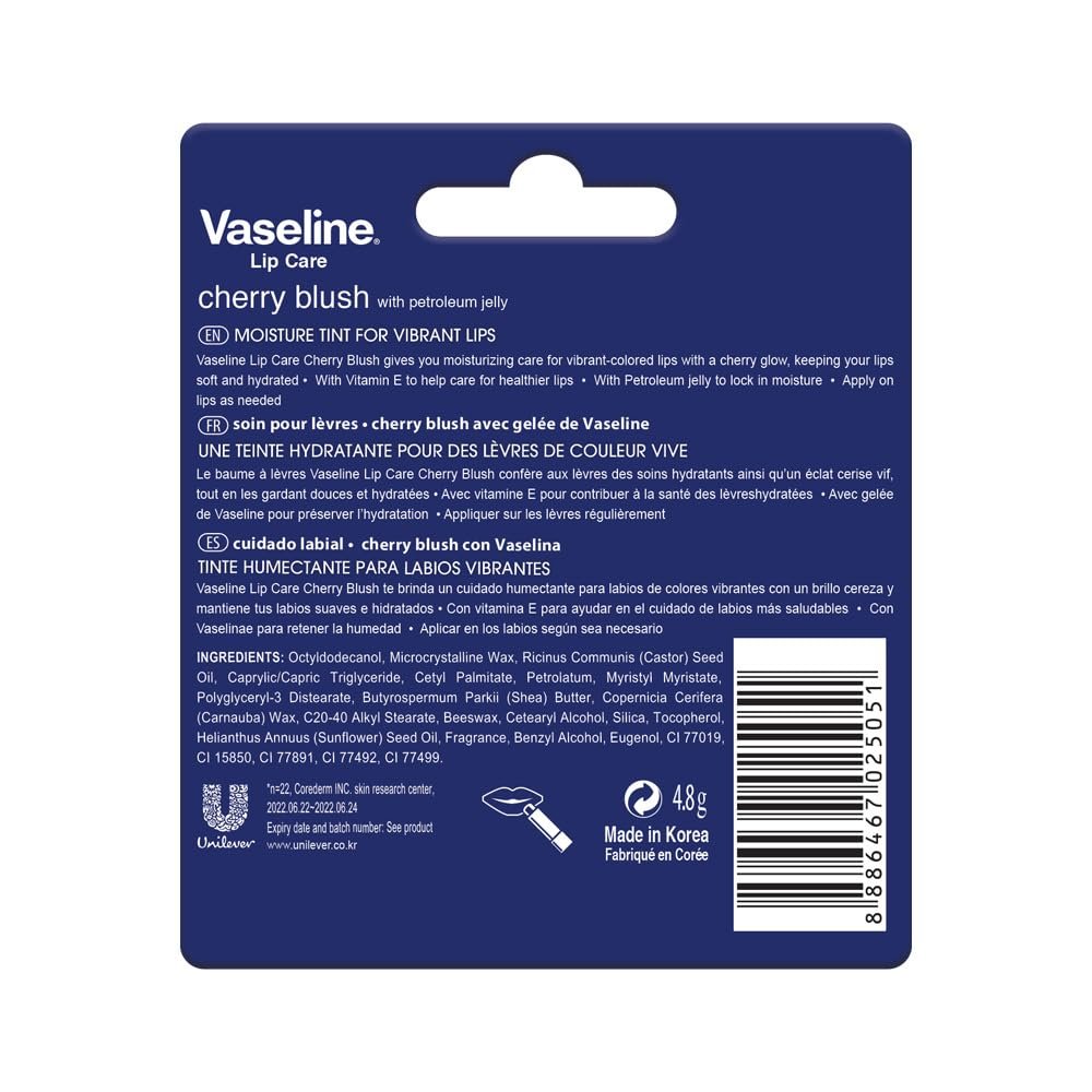 Vaseline Lip Care | Cherry Blush Tinted Lip Balm Stick | up to 48Hr moisturization | with petroleum jelly & Vitamin E | made in South Korea | 4.8g thumbnail