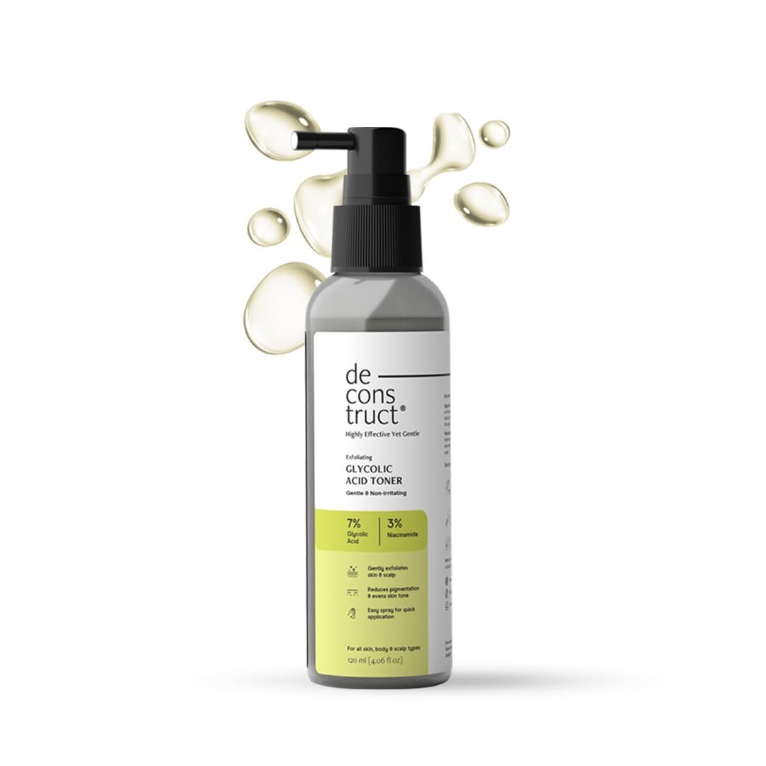 Deconstruct 7% Glycolic Acid Toner for Face, Body, Scalp and Underarms | 3% Niacinamide, Non-Irritation, Non-Stinging | Exfoliating for Glowing and Even Skin | Toner for Oily Skin to Normal