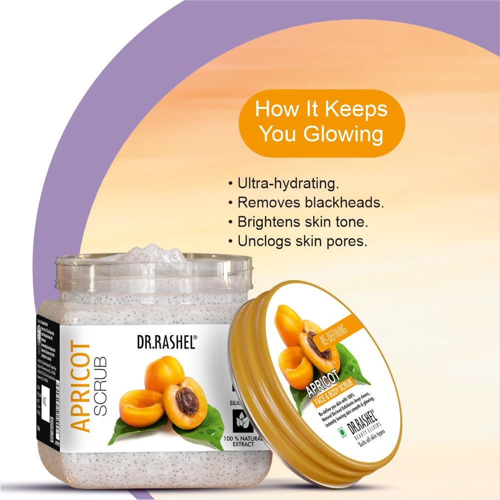 DR.RASHEL Apricot Scrub For Face & Body (380 Ml) | All Skin |Cleanser Scrub For Deep Exfoliation | Dead Skin Remover| Tan Removal | Blackhead Remover thumbnail