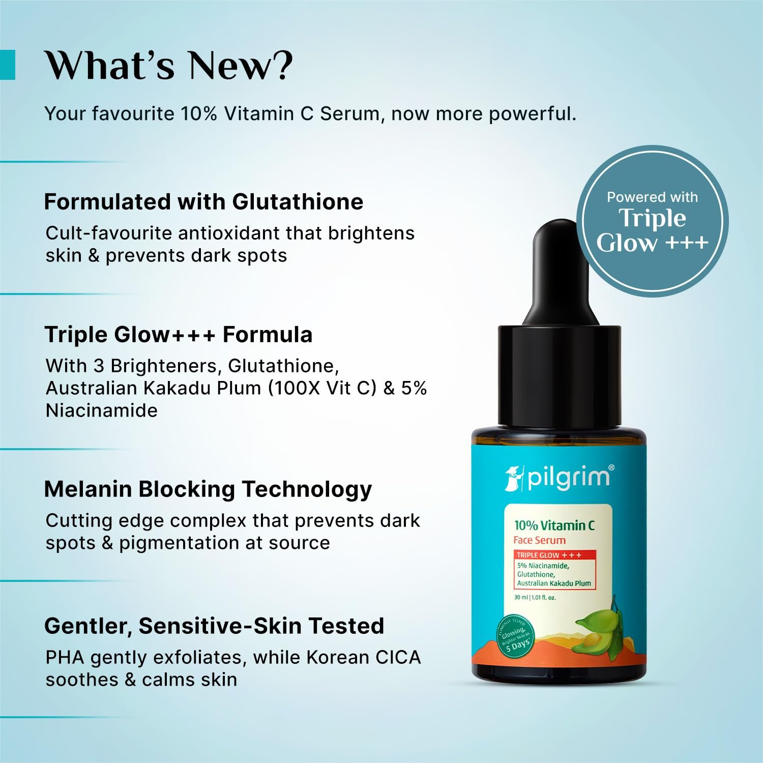 Pilgrim 10% Vitamin C Serum 30ml for Glowing Skin | With 5% Niacinamide, Hyaluronic & Glycolic Acid | Fades Dark Spots, Pigmentation | For All, Oily, Combination, Normal Skin thumbnail