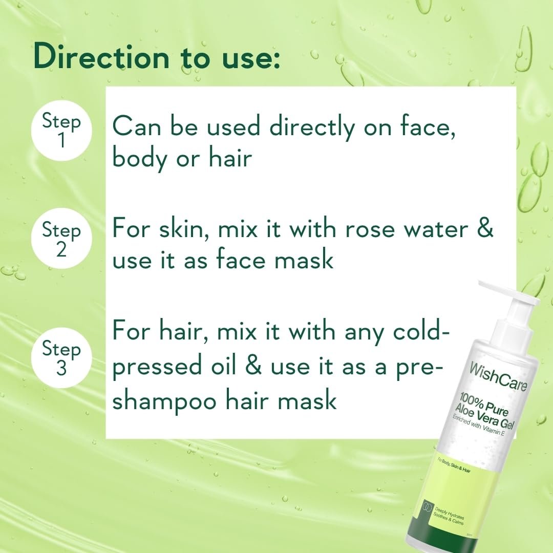 WishCare Pure & Natural Aloe Vera Gel for Skin, Face and Hair | For Hydrating, Moisturizing & Soothing Skin | For Men and Women | 200ml thumbnail