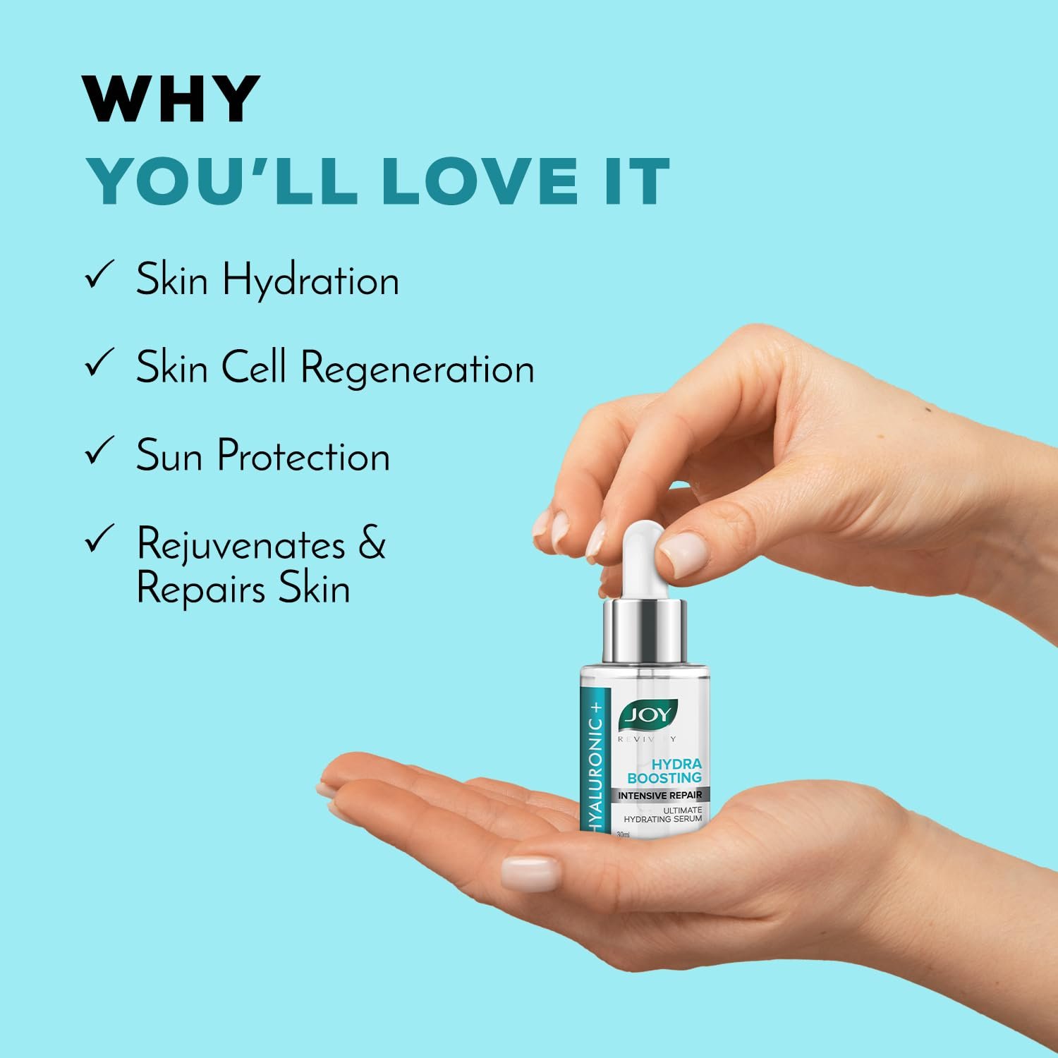 Joy Hydra Boosting Hyaluronic Acid Face Serum for Intensive Repair | Revitalizes, Renews, Rejuvenates, Hydrates & Protects Skin from Sun | Suitable for All Skin Types (30ml) thumbnail