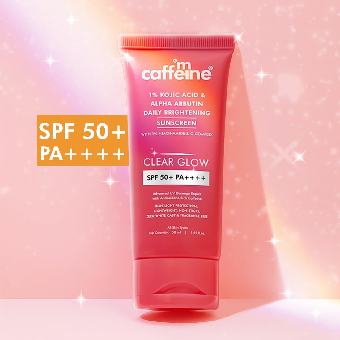 mCaffeine CLEAR GLOW 1% Kojic Acid & Alpha Arbutin Brightening Sunscreen SPF 50 PA++++ |Niacinamide-Dark Spots & Pigmentation| UVA-B Sun Protection|For Men & Women - 50ml thumbnail
