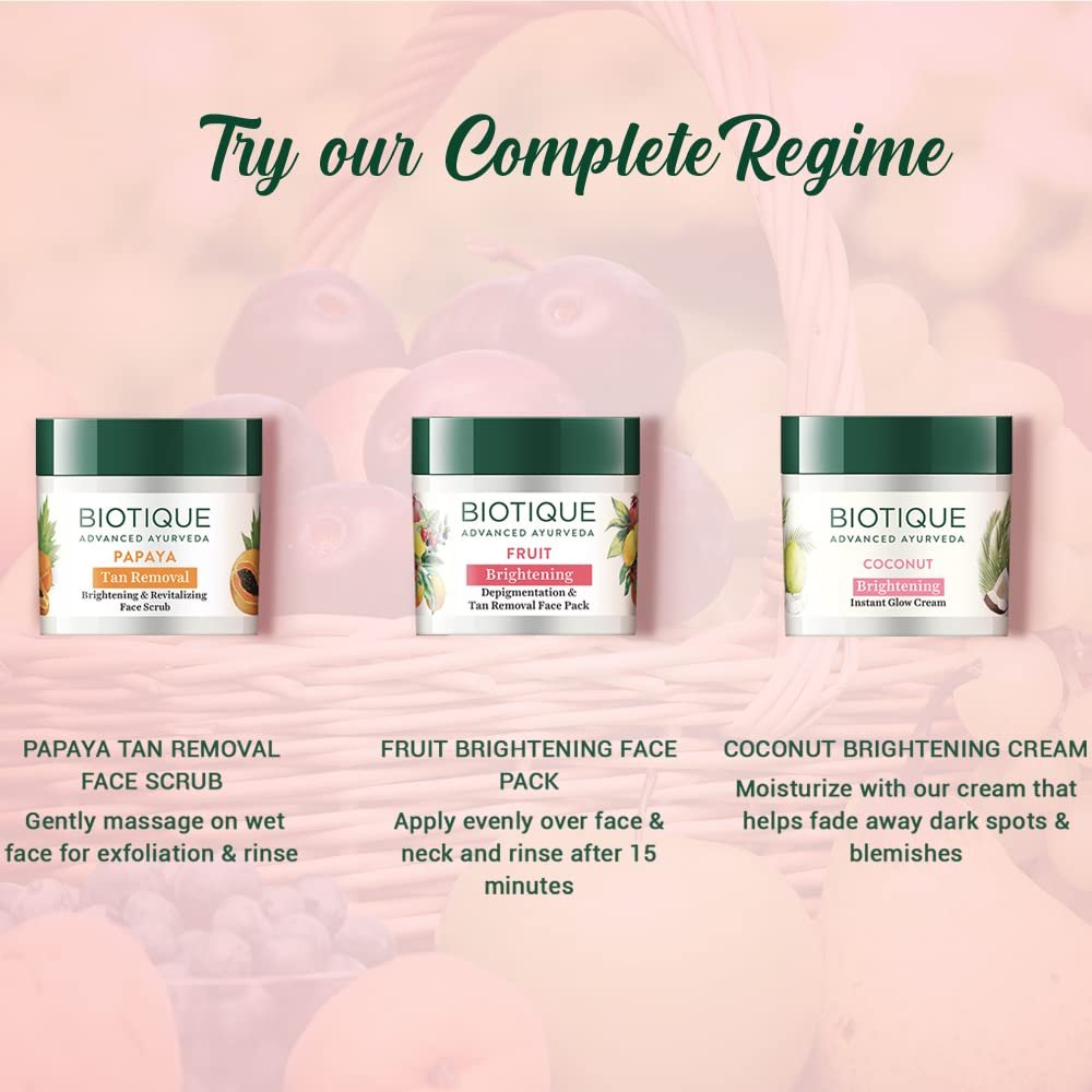 Biotique Fruit Brightening Depigmentation and Tan Removal Face Pack| Ayurvedic and Organically Pure| Tan Removal Face Pack for All Skin Types|100% Botanical Extracts| 75gm thumbnail