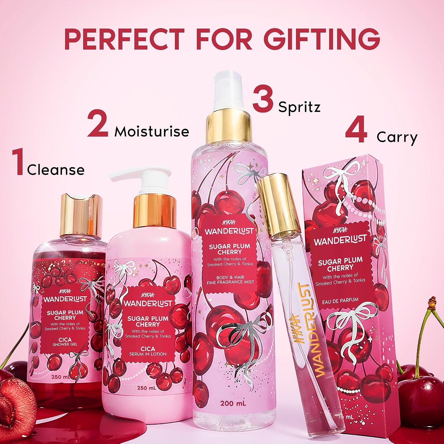 Nykaa Wanderlust Sugar Plum Cherry Moisturising Body Lotion, 250 ml |Cherry & Raspberry | Lightweight, Long-Lasting Moisturisation| Vegan, Paraben-Free I Suitable for All Skin Types thumbnail