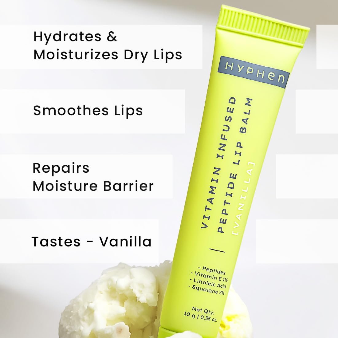 Hyphen-Vitamin Infused Peptide Lip Balm-Vanilla for Dry & Chapped Lips|Hydrating & Moisturizing Lip Balm for Unisex|for Dark Lips| Vegan,SLS & Parabens Free|10gm thumbnail