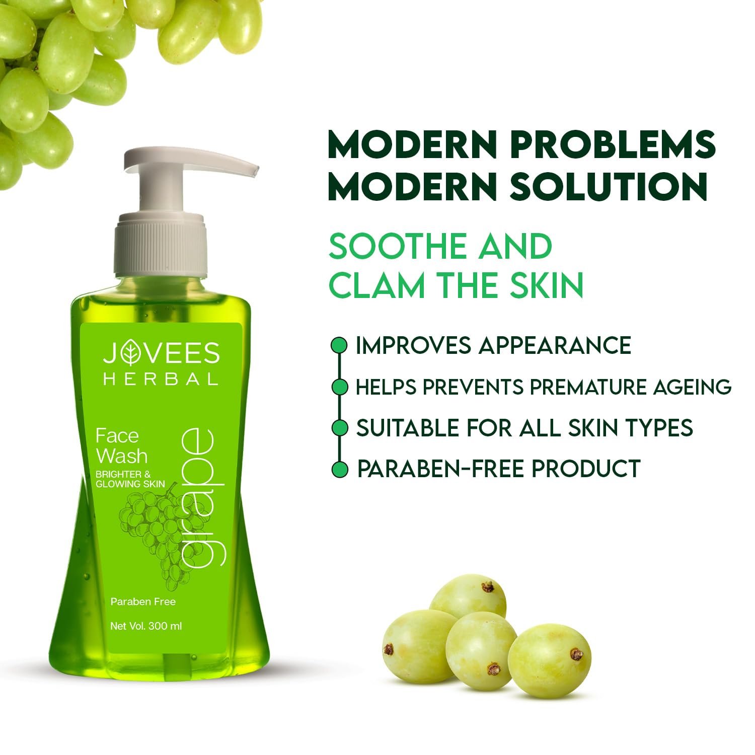 Jovees Herbal Grape Face Wash With Grape Seed & Orange Peel Extracts | For Brighter & Glowing Skin | Reduces Uneven Skin Tone & Fine Lines | For All Skin Types 300ml thumbnail